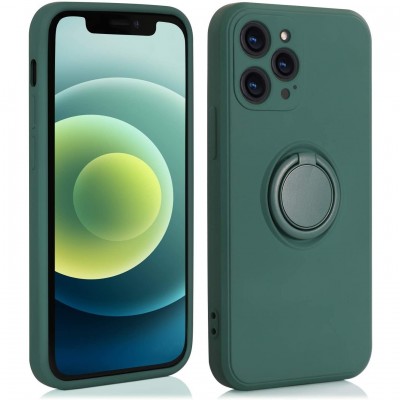 Husa protectie Flippy compatibila cu Apple iPhone 11 Pro Liquid Silicone Ring cu suport rotativ Verde