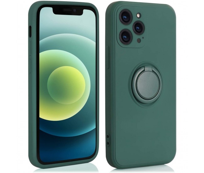 Husa protectie Flippy compatibila cu Apple iPhone 11 Pro Liquid Silicone Ring cu suport rotativ Verde