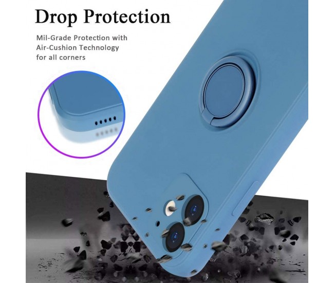 Husa protectie Flippy compatibila cu Apple iPhone 12 Liquid Silicone Ring cu suport rotativ Albastru