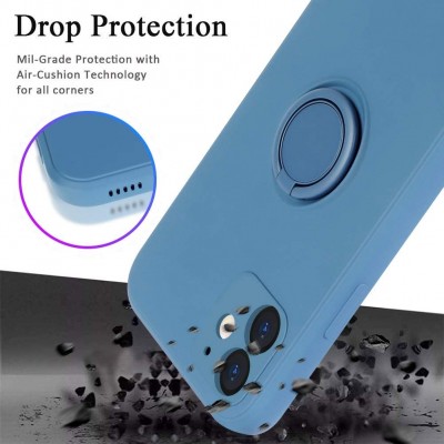 Husa protectie Flippy compatibila cu Apple iPhone 12 Liquid Silicone Ring cu suport rotativ Albastru