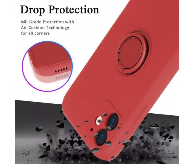 Husa protectie Flippy compatibila cu Apple iPhone 12 Liquid Silicone Ring cu suport rotativ Rosu