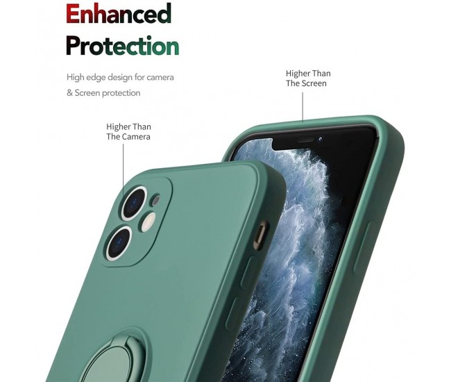 Husa protectie Flippy compatibila cu Apple iPhone 12 Liquid Silicone Ring cu suport rotativ Verde