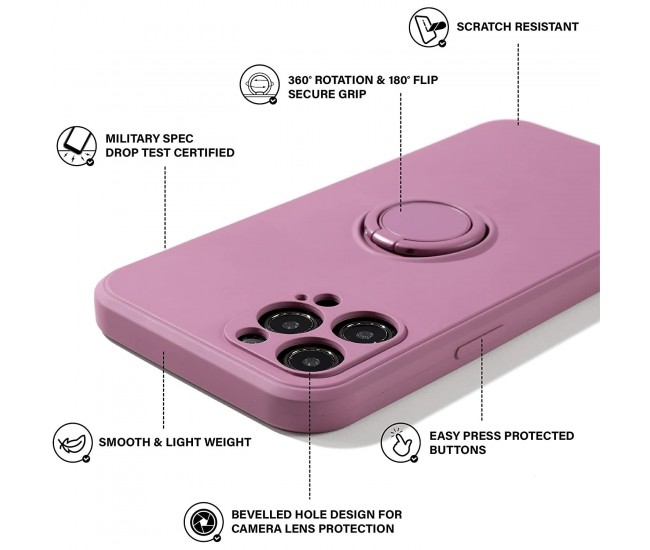 Husa protectie Flippy compatibila cu Apple iPhone 12 Pro Liquid Silicone Ring cu suport rotativ Mov