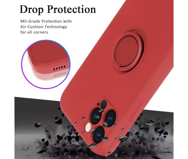 Husa protectie Flippy compatibila cu Apple iPhone 12 Pro Liquid Silicone Ring cu suport rotativ Rosu