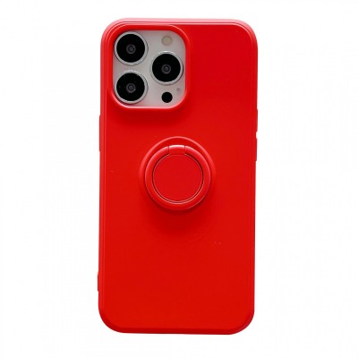 Husa protectie Flippy compatibila cu Apple iPhone 13 Liquid Silicone Ring cu suport rotativ Rosu