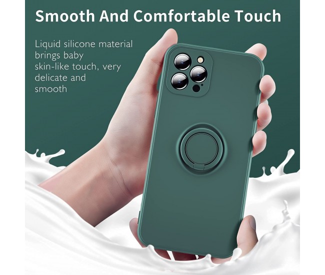 Husa protectie Flippy compatibila cu Apple iPhone 13 Liquid Silicone Ring cu suport rotativ Verde