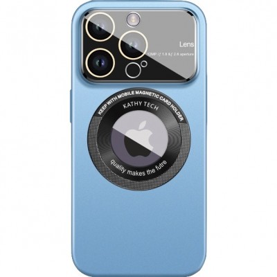 Husa protectie MagSafe Kathy Tech, Flippy, pentru Apple iPhone 14, Dublu Cerc, Albastru Deschis