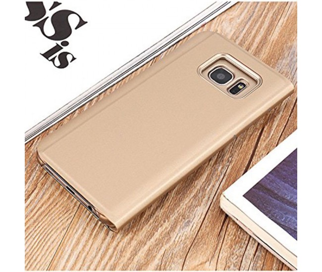 Husa Samsung Galaxy S7 Edge Flip Cover Oglinda Auriu