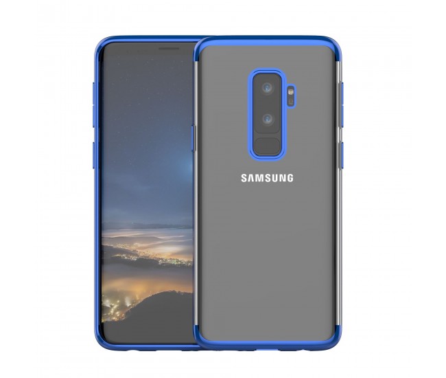 Husa Samsung Galaxy S9 Plus Transparent cu Margini Albastre