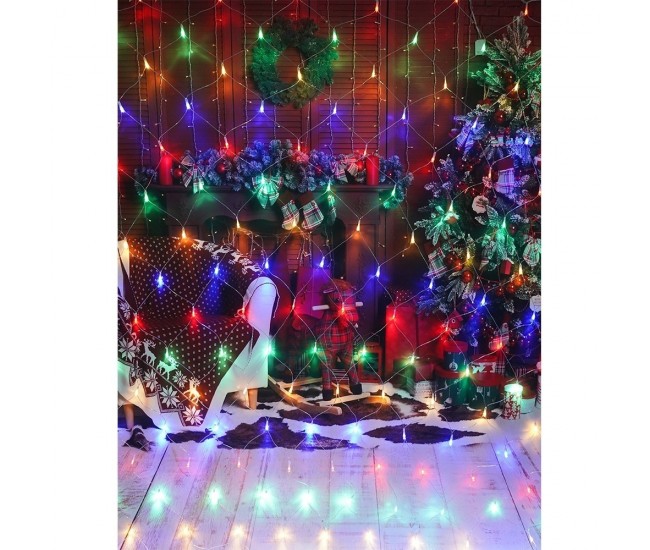 Instalatie Craciun, Tip Plasa, IP 44, 24 x 1 m, 960 LED-uri, Multicolor, 8 jocuri de lumini, Transformator fara telecomanda, Interconectabila, Prelungitor 5 m inclus, Fir transparent, Flippy