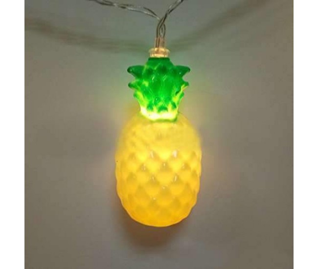 Instalatie de Craciun, Flippy®, Tip Sir cu Baterii, 1.5 m, 10 LED-uri, Model Ananas, Galben