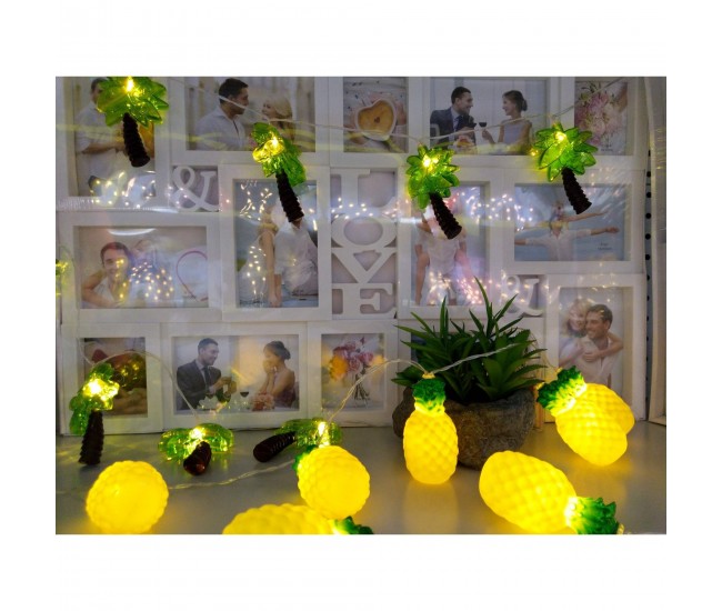 Instalatie de Craciun, Flippy®, Tip Sir cu Baterii, 1.5 m, 10 LED-uri, Model Ananas, Galben