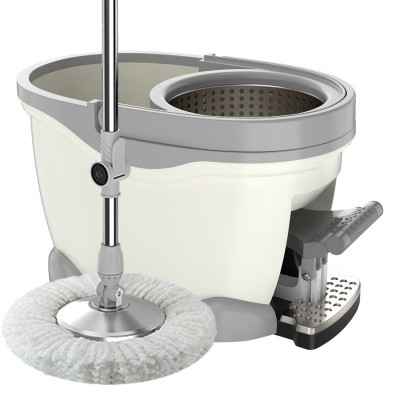 Set Galeata cu Pedala si Mop Rotativ 360°, Flippy, Cu Actiune Centrifuga x4, Pentru Uz Casnic, Maner din Otel Inoxidabil Telescopic, 2 Capte din Bumbac, 46x30x28 cm, Alb Ivoir