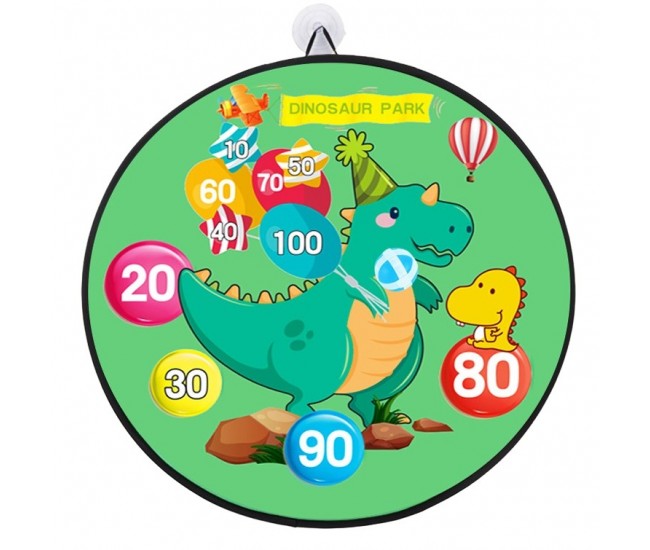 Joc Darts Flippy pentru Copii, Placa Pliabila 70 cm, 8 Mingii Velcro/Scai Simple, 2 Mingii Luminoase, Model Dinozaur Park, Verde