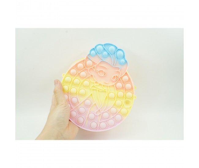 Jucarie antistres din silicon, Flippy, Pop It Now and Flip It, Geanta de umar, Mica printesa, 16 cm, Macarons