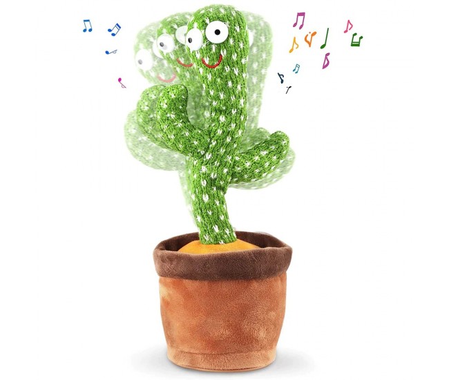 Jucarie Cactus Dansator Flippy, Canta, Danseaza, Imita, Distractiv, Verde, 37cm