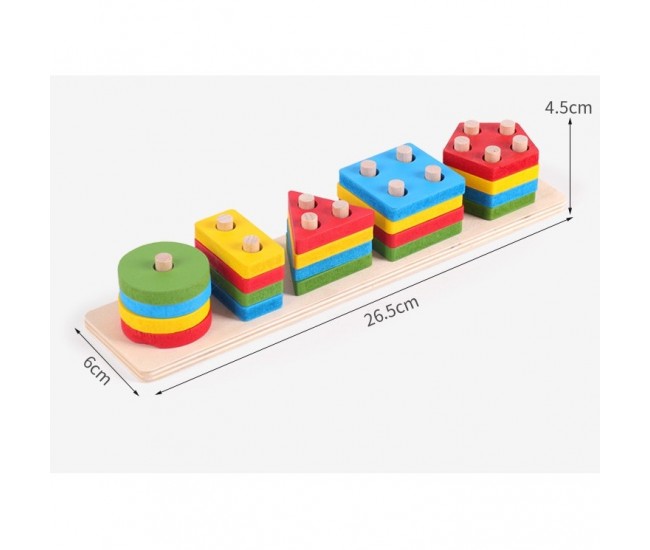 Jucarie Educativa Flippy, Tip Montessori, din Lemn, + 36 Luni, Forme Geometrice, 20 Piese, 6 x 26.5 cm, Multicolor