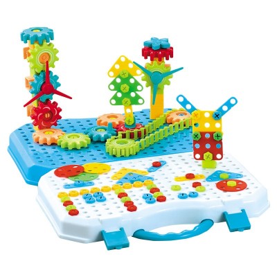 Jucarie Educativa Si Interactiva, Flippy, Set De Constructie Puzzle Din ABS Cu Bormasina Pentru Dezvoltatea Creativitatii Si A Indemanarii 2D si 3D, Valiza, +3, 31x7x25 cm, 338 Piese