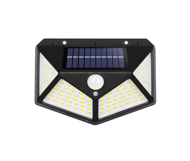 Lampa cu incarcare solara pentru exterior, 100 LED cu distanta de inductie, montaj pe perete, fara cabluri, cu 4 fete, Flippy