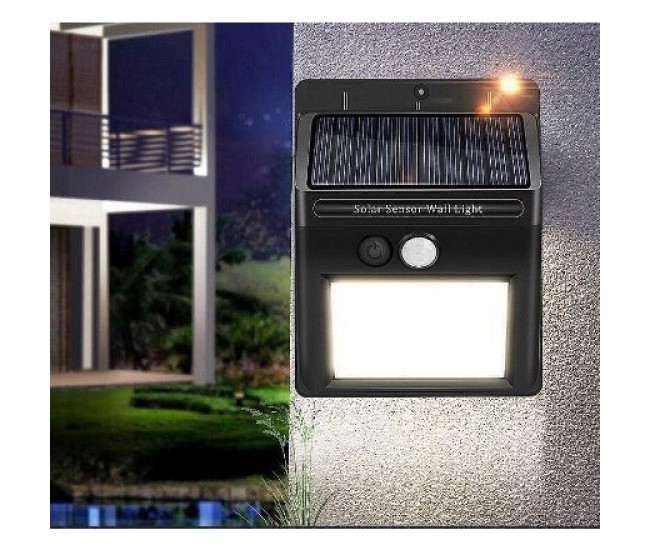 Lampa cu incarcare solara si senzor de miscare pentru exterior, 64 LED cu distanta de inductie, montaj pe perete, fara cabluri, Flippy