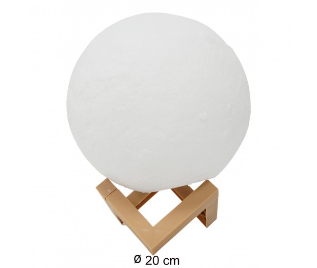 Lampa de veghe luna 3D Moon Light, lumina LED alb cald, alimentare baterii, stand din plastic, 20 cm, Flippy