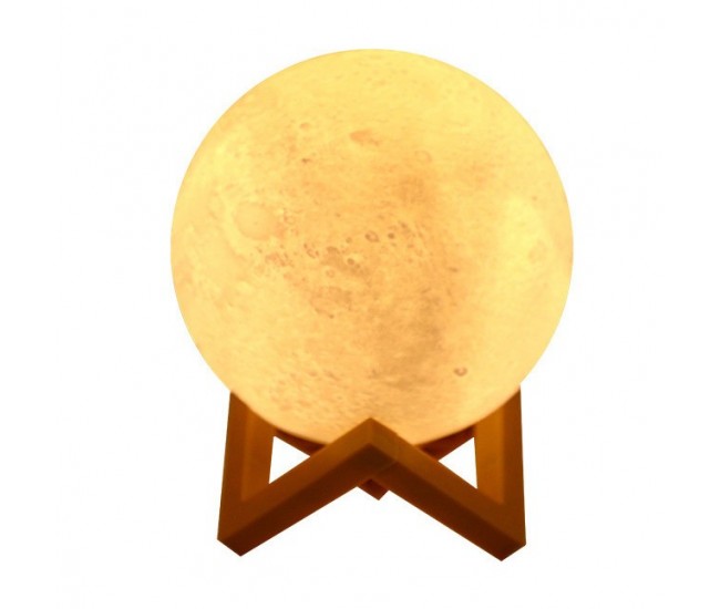 Lampa de veghe luna 3D Moon Light, lumina LED alb cald, alimentare baterii, stand din plastic, 20 cm, Flippy