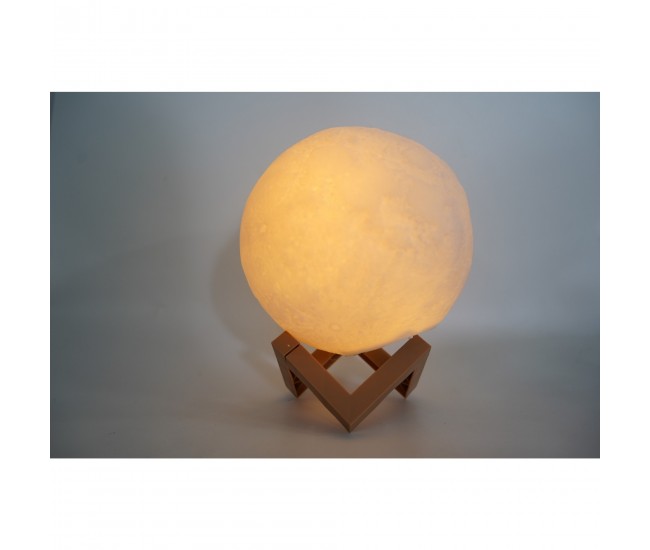 Lampa de veghe luna3D Moon Light, lumina LED alb cald, alimentare baterii, stand din plastic, 18 cm, Flippy