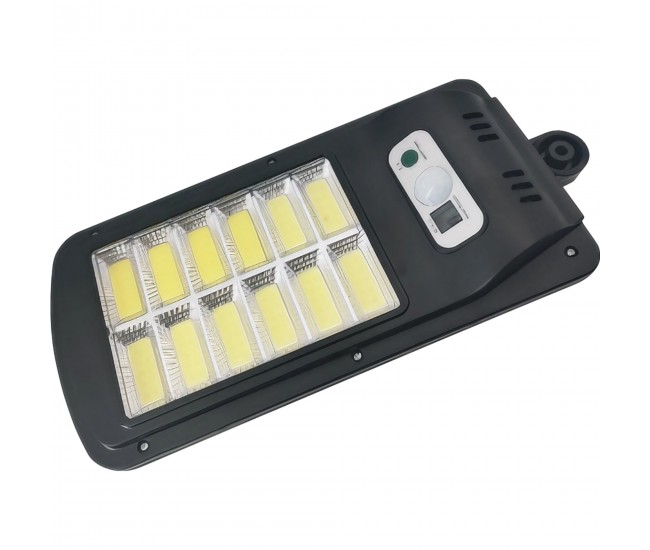 Lampa Solara De Exterior LED Flippy, 36 cm x 11.5 cm, kit montare inclus, 2880 Lumeni 120 COB LED 24 W - echivalent 192 W bec incadescent, IP65, Senzor de Miscare, 3 moduri de iluminare, Senzor de Lumina, 12 Grile, Alb Rece