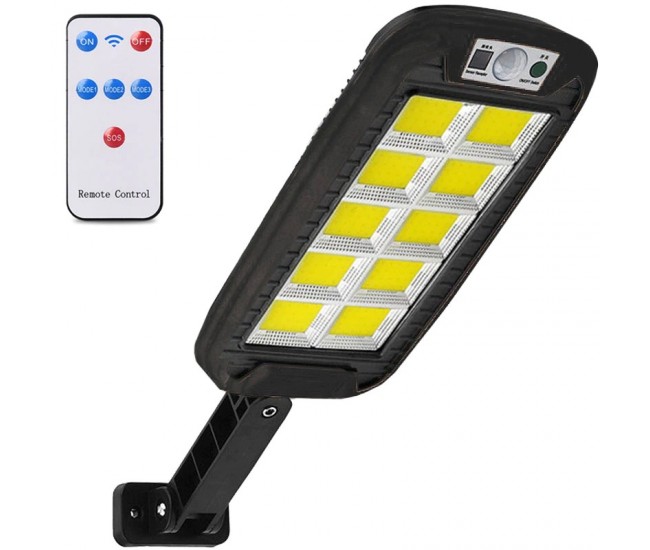 Lampa Solara De Exterior LED Flippy, 36 cm x 11.5 cm, kit montare inclus, 2880 Lumeni 120 COB LED 24 W - echivalent 192 W bec incadescent, IP65, Senzor de Miscare, 3 moduri de iluminare, Senzor de Lumina, 10 Grile, Alb Rece