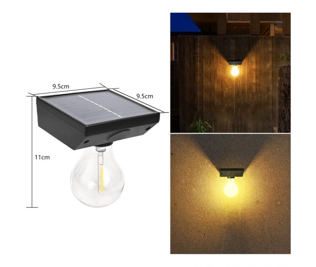 Lampa solara Flippy, pentru exterior, tip bec, rezistenta la apa IP65, material ABS, baterie 3.7V, 1200 mah, 9.5 x 11 cm, autonomie 8 ore, senzor de miscare,  alb cald