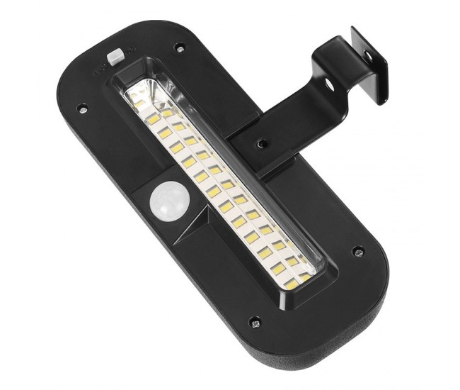 Lampa solara LED dreptunghiulara pentru perete Flippy, 18 x 7 cm, senzor miscare, 6V, ABS, 2200mAh, rezistent la apa, culoare alb rece, suport negru