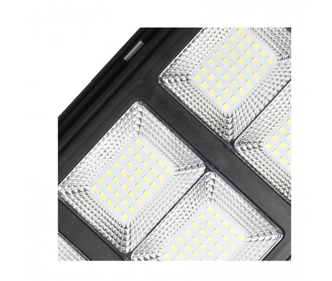 Lampa solara stradala Flippy, cu telecomanda, senzor de miscare si lumina, suport prindere, 135 LED-uri, IP65, ABS, 8AH, 100W, temperatura culoare 6500K, 48.5x22x6.8 cm, autonomie 10-12 ore, negru