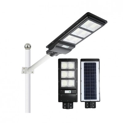 Lampa solara stradala Flippy, cu telecomanda, senzor de miscare si lumina, suport prindere, 135 LED-uri, IP65, ABS, 8AH, 100W, temperatura culoare 6500K, 48.5x22x6.8 cm, autonomie 10-12 ore, negru