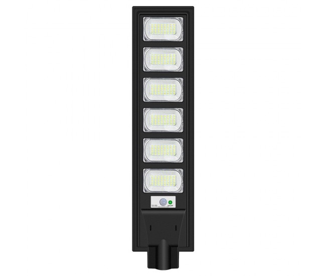 Lampa solara stradala Flippy, cu telecomanda, senzor de miscare si lumina, suport prindere, 288 LED-uri, IP65, ABS, 15AH, 300W, temperatura culoare 6500K, 79x18.8x5 cm, autonomie 10-12 ore, negru