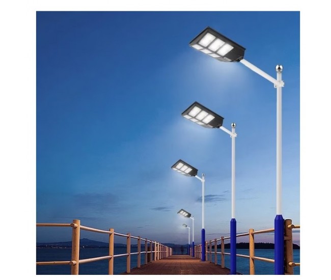 Lampa solara stradala Flippy, cu telecomanda, senzor de miscare si lumina, suport prindere, 480 LED-uri, IP65, ABS, 15AH, 300W, temperatura culoare 6500K, 44.6x34.8x7.2 cm, autonomie 10-12 ore, negru