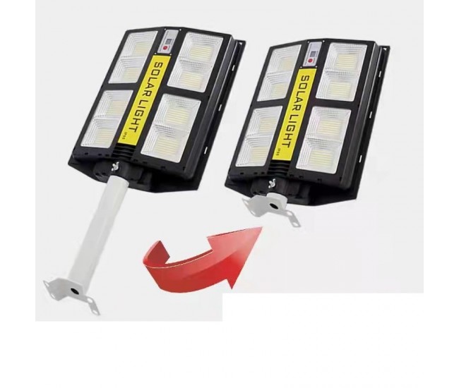 Lampa solara stradala Flippy, cu telecomanda, senzor de miscare si lumina, suport prindere, 720 LED-uri, IP65, ABS, 15AH, 500W, temperatura culoare 6500K, 44.5x34.7x6.6 cm, autonomie 10-12 ore, negru