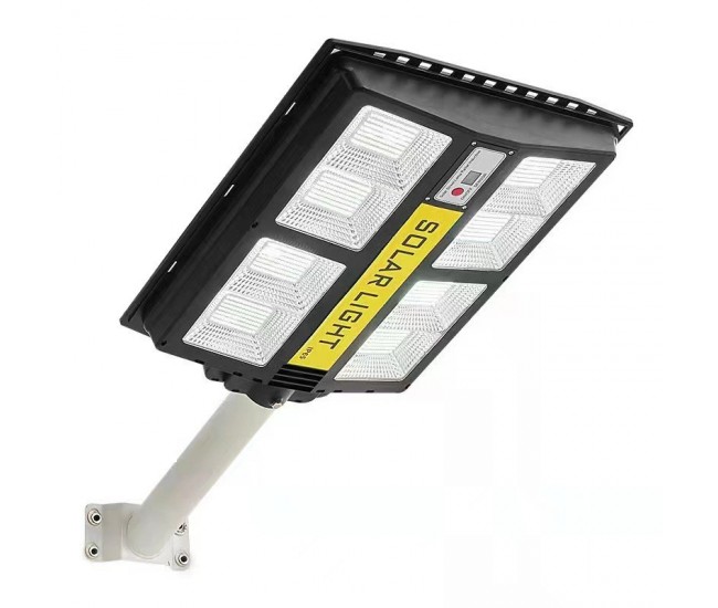 Lampa solara stradala Flippy, cu telecomanda, senzor de miscare si lumina, suport prindere, 720 LED-uri, IP65, ABS, 15AH, 500W, temperatura culoare 6500K, 44.5x34.7x6.6 cm, autonomie 10-12 ore, negru