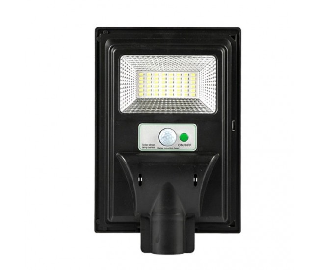 Lampa solara stradala Flippy, cu telecomanda, senzor de miscare si lumina, suport prindere, 48 LED-uri, IP65, ABS, 5AH, 50W, temperatura culoare 6500K, 28.5x18.8x5 cm, autonomie 10-12 ore, negru