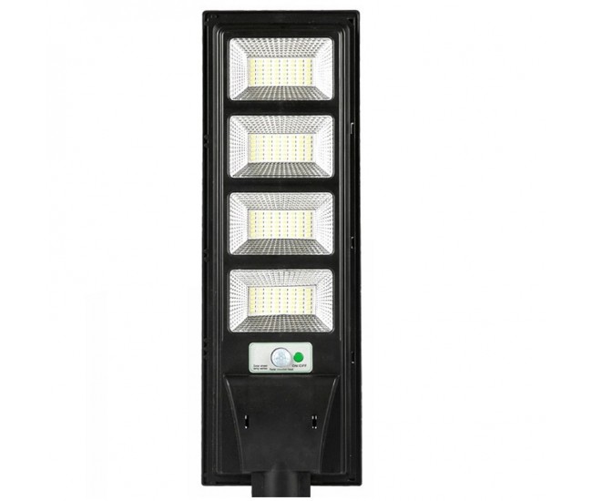 Lampa solara stradala Flippy, cu telecomanda, senzor de miscare si lumina, suport prindere,  192 LED-uri, IP65, ABS, 8AH, 200W, temperatura culoare 6500K, 58.6x18.8x5 cm, autonomie 10-12 ore, negru