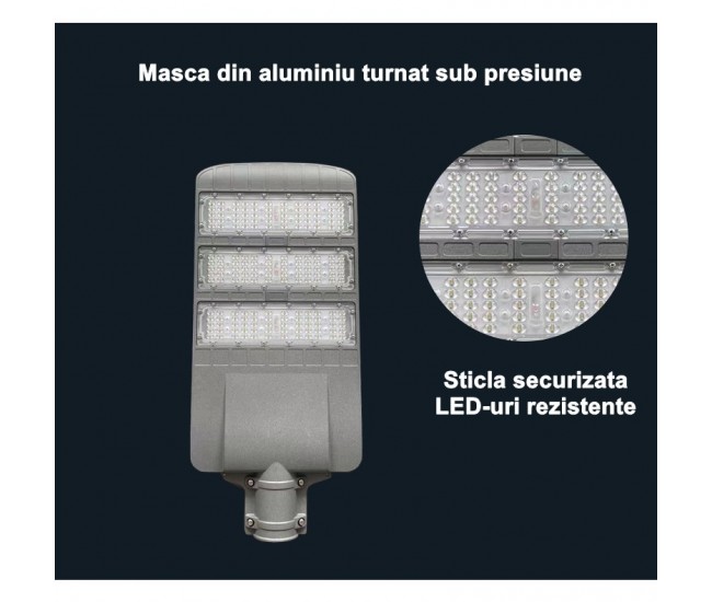 Lampa solara stradala Flippy, IP65, senzor de lumina, 306 LED-uri SMD, 3000 lm, panou 40W, putere 300W, autonomie 12-16 ore, telecomanda, montare prin fixare, pentru strada sau gradina, finisaj mat, material ABS,  70.3 x 36.5 x8.7 cm, lumina alb rece, gri