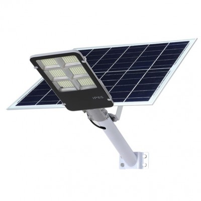 Lampa solara stradala Flippy, IP65, senzor de lumina, 417 LED-uri SMD, 24000 lm, 300W, autonomie 12-16 ore, telecomanda, montare prin fixare, pentru strada sau gradina, finisaj lucios, material ABS, 49.5 x 21 x 6.5 cm, lumina alb rece