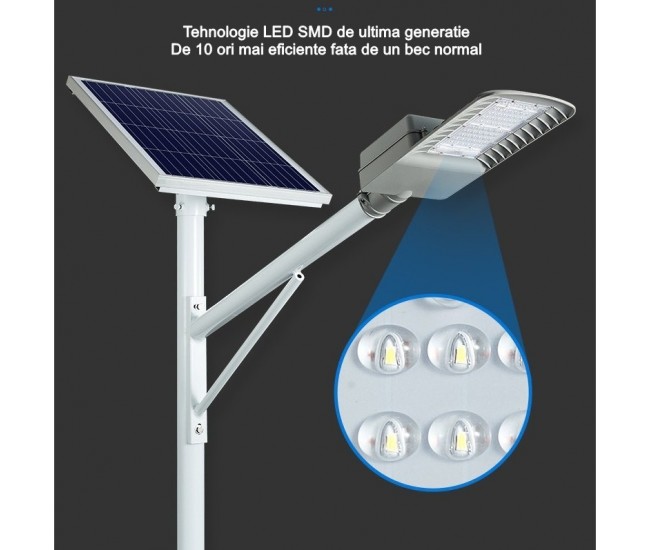 Lampa solara stradala Flippy, IP65, senzor de lumina, 60 LED-uri SMD, 2250 lm, panou 25W, putere 200W, autonomie 12-16 ore, telecomanda, montare prin fixare, pentru strada sau gradina, finisaj mat, material ABS,  51.5 x 21 x 7.5, gri