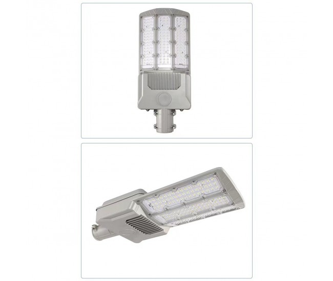 Lampa solara stradala Flippy, pentru curte sau strada, cu trei grile, finisaj mat, rezistent la apa, montare prin fixare, senzor lumina, baterie de litiu, IP65, lumina rece, putere 1000W, autonomie 10 ore, 55 x 23 x 9 cm, gri