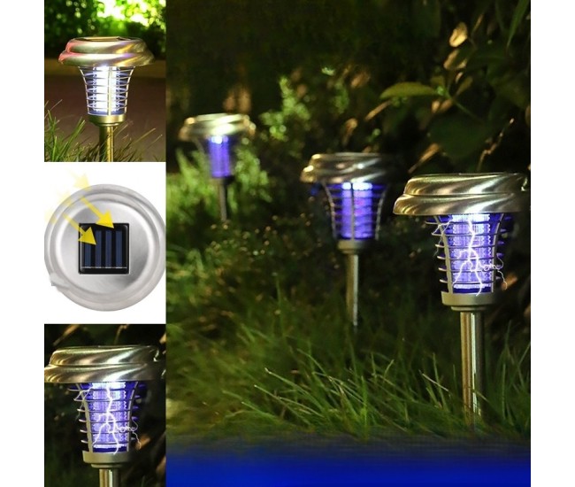 Lampa solara tip torta Flippy, anti-insecte, tantari, UV, LED, 1.2V, IP65, 1 LED, material ABS, 48 x 14 cm, gri