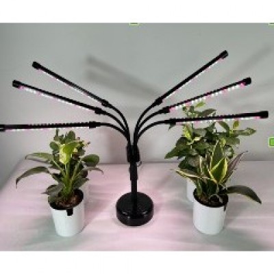 Lampa UV pentru crestere plante Flippy, conectare la retea, 30W, 6 capete, lumina mov, 108 LED-uri, ajustabila pana la 68.5 cm