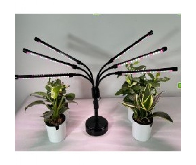 Lampa UV pentru crestere plante Flippy, conectare la retea, 30W, 6 capete, lumina mov, 108 LED-uri, ajustabila pana la 68.5 cm