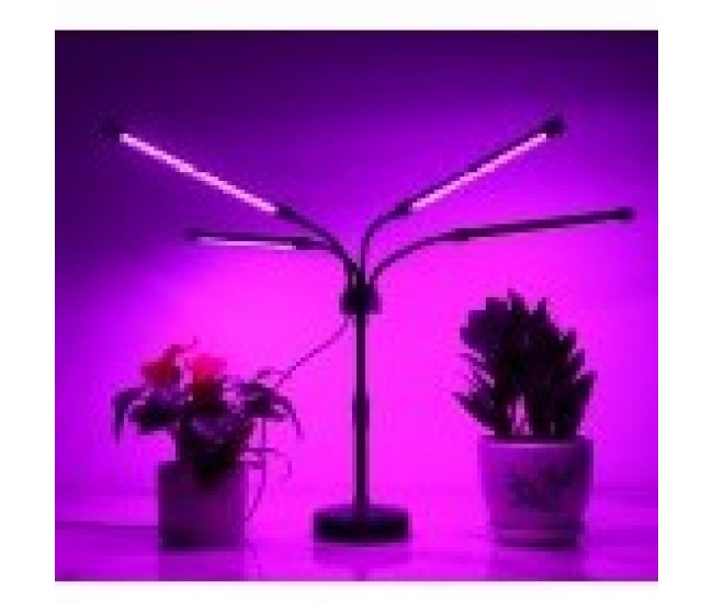 Lampa UV pentru crestere plante Flippy, cu  USB, 10W, 4 capete, lumina mov, 96 LED-uri, 9 nivele lumina, timer, ajustabila pana la 65 cm