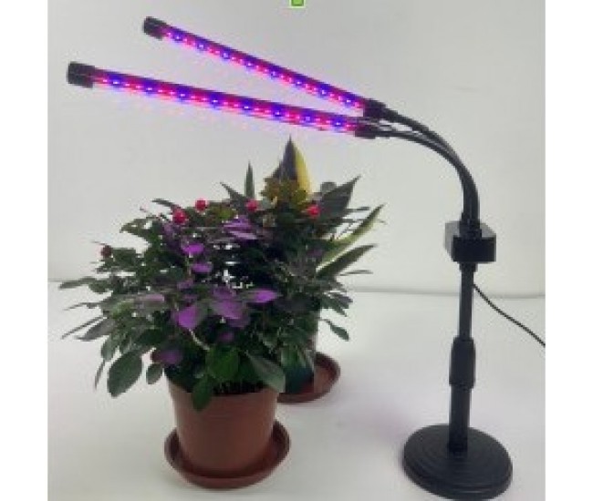 Lampa UV pentru crestere plante Flippy, cu  USB, 5W, 2 capete, lumina mov, 48 LED-uri, 9 nivele, timer, ajustabila pana la 65 cm