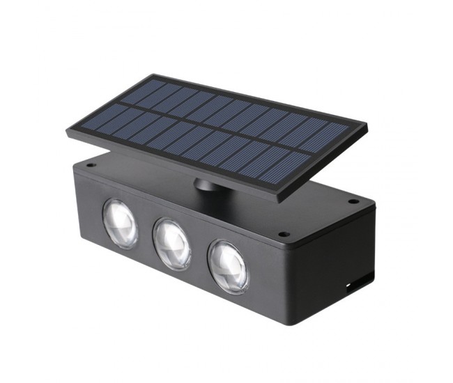 Lampa solara LED bidirectionala Flippy, cu panou ajustabil, comutator culoare lumina, pentru perete, scari, gradina, terasa, 16 x 6.5 cm, 6 LED-uri, material ABS, baterie 3.7 V, 1200mah, multicolor