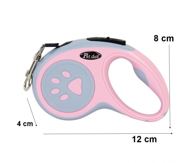 Lesa Automata Retractabila, Flippy, pentru Caini, 3m, 20 kg, ABS/Nylon, Roz/Gri, 8x12x4 cm